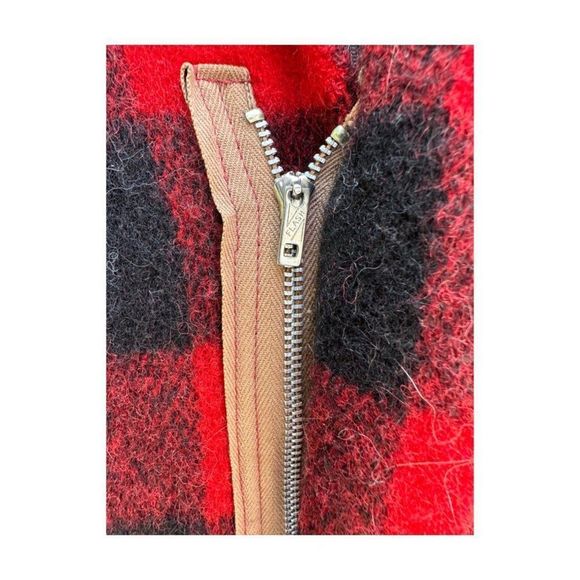 Vintage | 50s Humphrey Buffalo Plaid Wool Jacket Red Black Mackinaw Hunting Zip - Picture 3 of 15